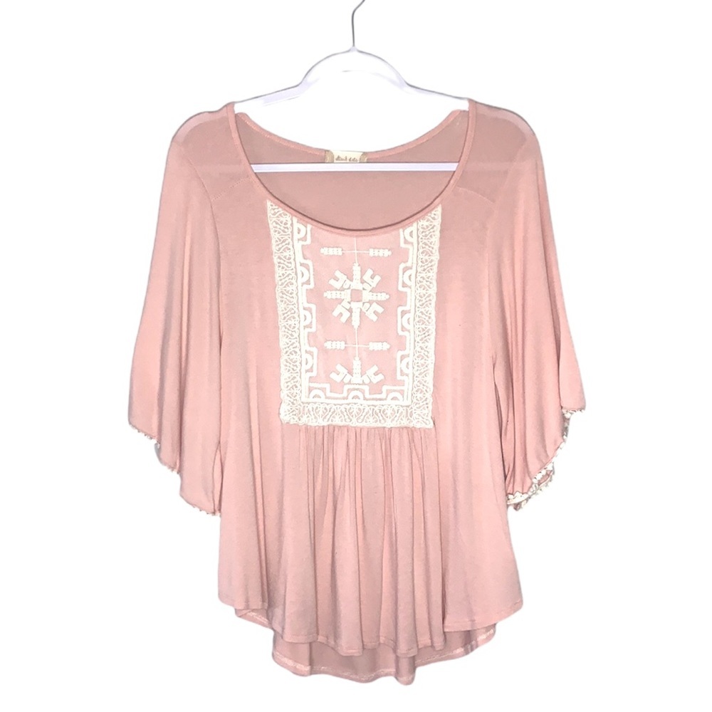 Alter’d State Pink Blush Embroidered Lace Bell Sleeve Top Size Small
